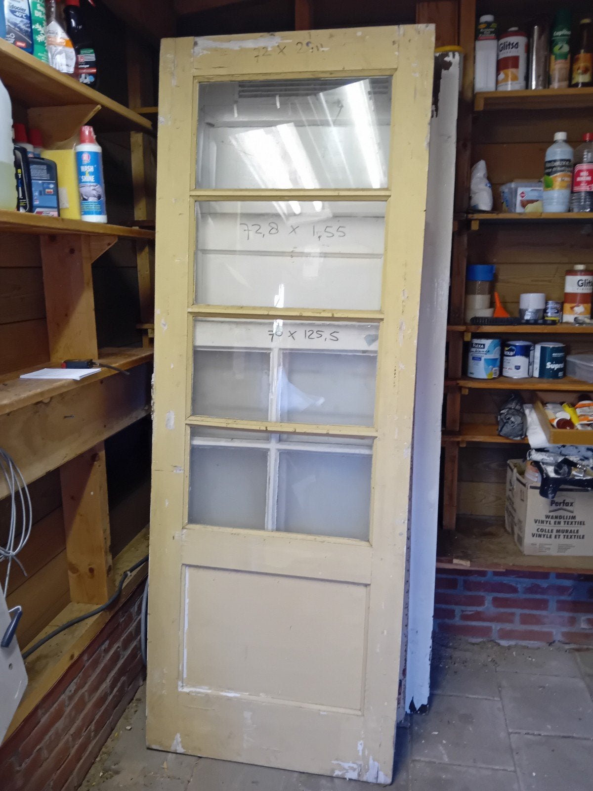 Oude paneeldeur binnendeur met glaspanelen, Ophalen, Gebruikt, Minder dan 80 cm, Binnendeur