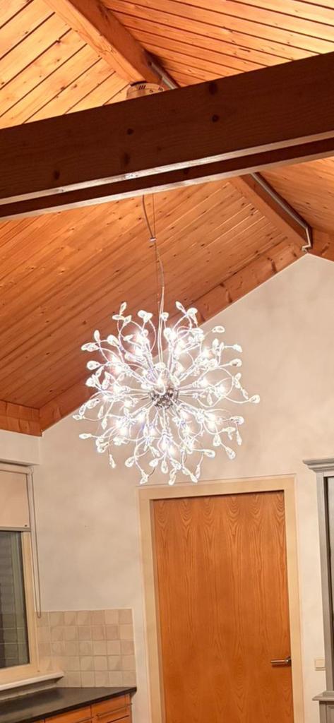 Moderne kristallen hanglamp - sfeervolle verlichting, Huis en Inrichting, Lampen | Kroonluchters, Ophalen, Zo goed als nieuw, Metaal