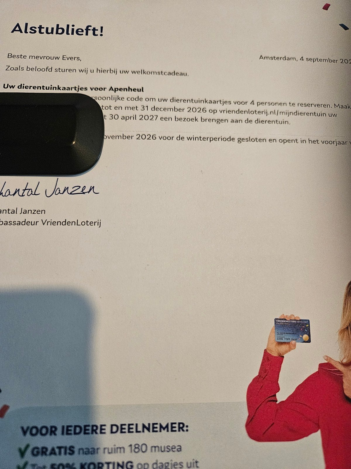 4 apeheul tickets van vriendenloterij!, Twee personen, Ticket of Toegangskaart