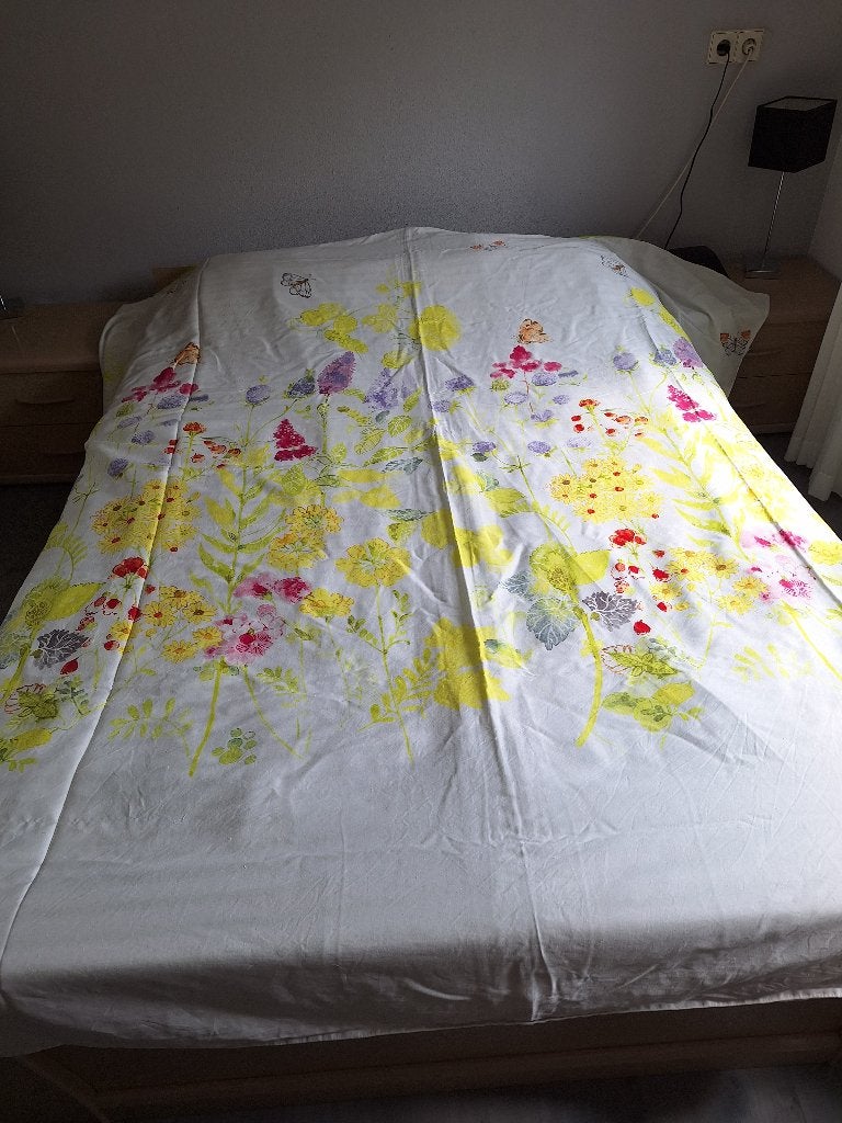 Dekbedovertrek met bloemenprint en vlinders, Gebruikt, Dekbedovertrek, Katoen, Ophalen of Verzenden