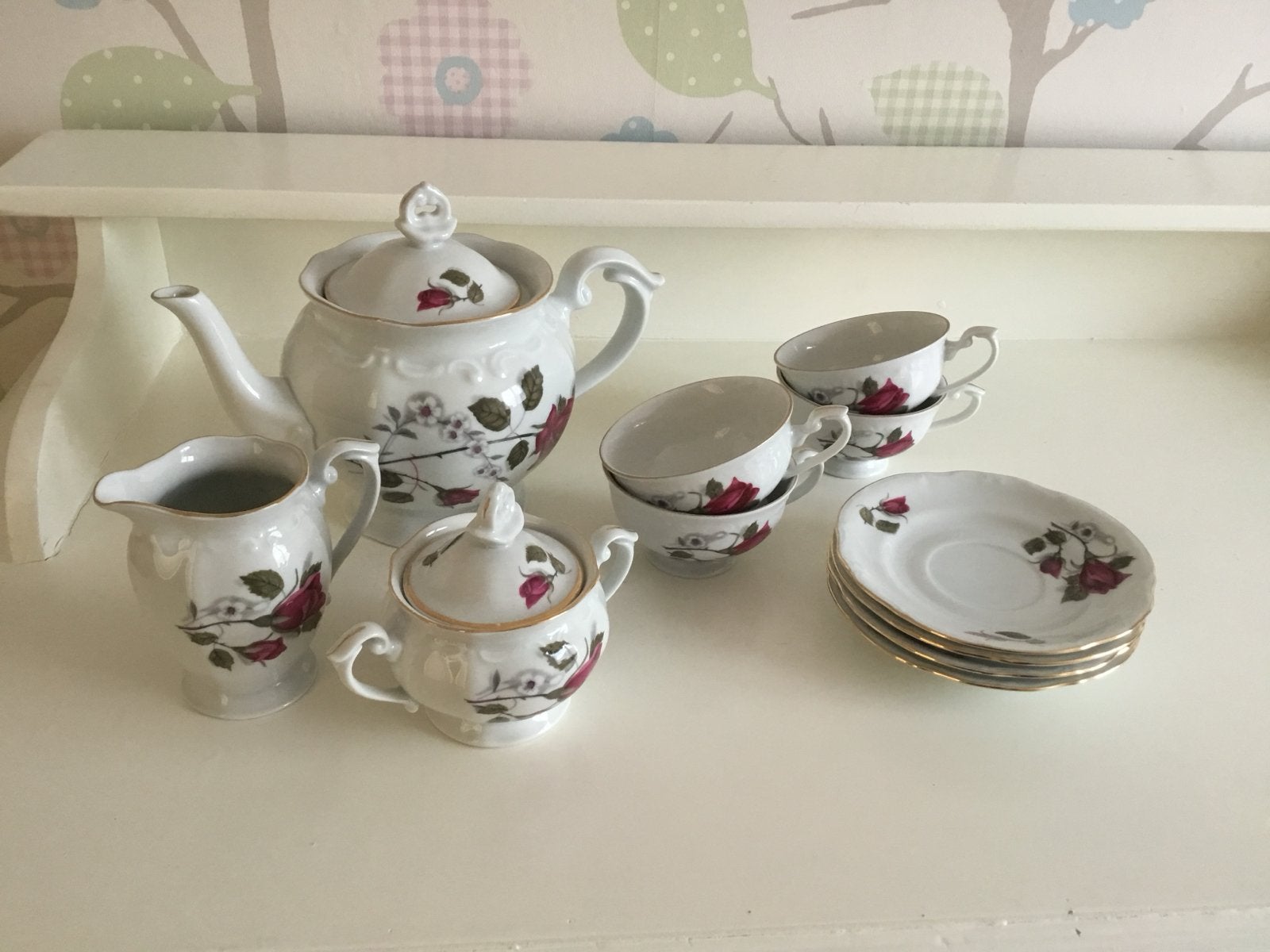 Vintage Chodziez Theeservies - Rozen Decor, Antiek en Kunst, Ophalen