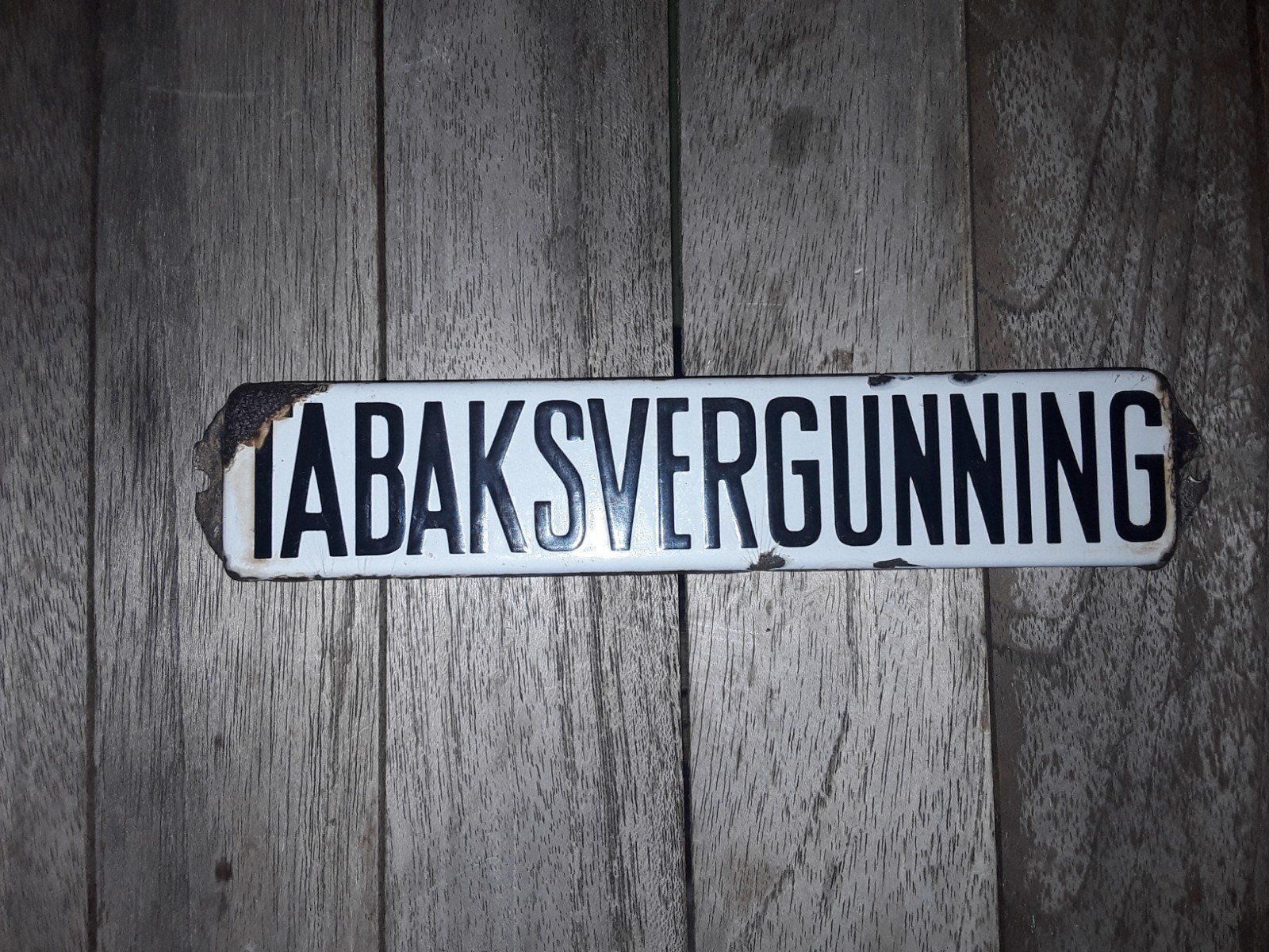 Antiek emaille bordje. Tabaksvergunning. 17 cm breed., Ophalen of Verzenden