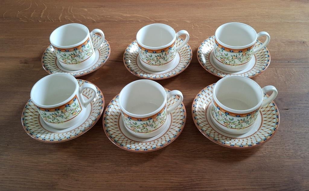 Set met 6 kop en schotels Johnson Brothers Lemon Tree, Ophalen, Overige stijlen, Kop(pen) en/of Schotel(s)