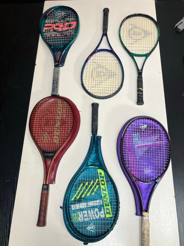 6 Dunlop tennisrackets van verschillende leeftijden, Sport en Fitness, Tennis, Gebruikt, Racket, Dunlop, Ophalen of Verzenden
