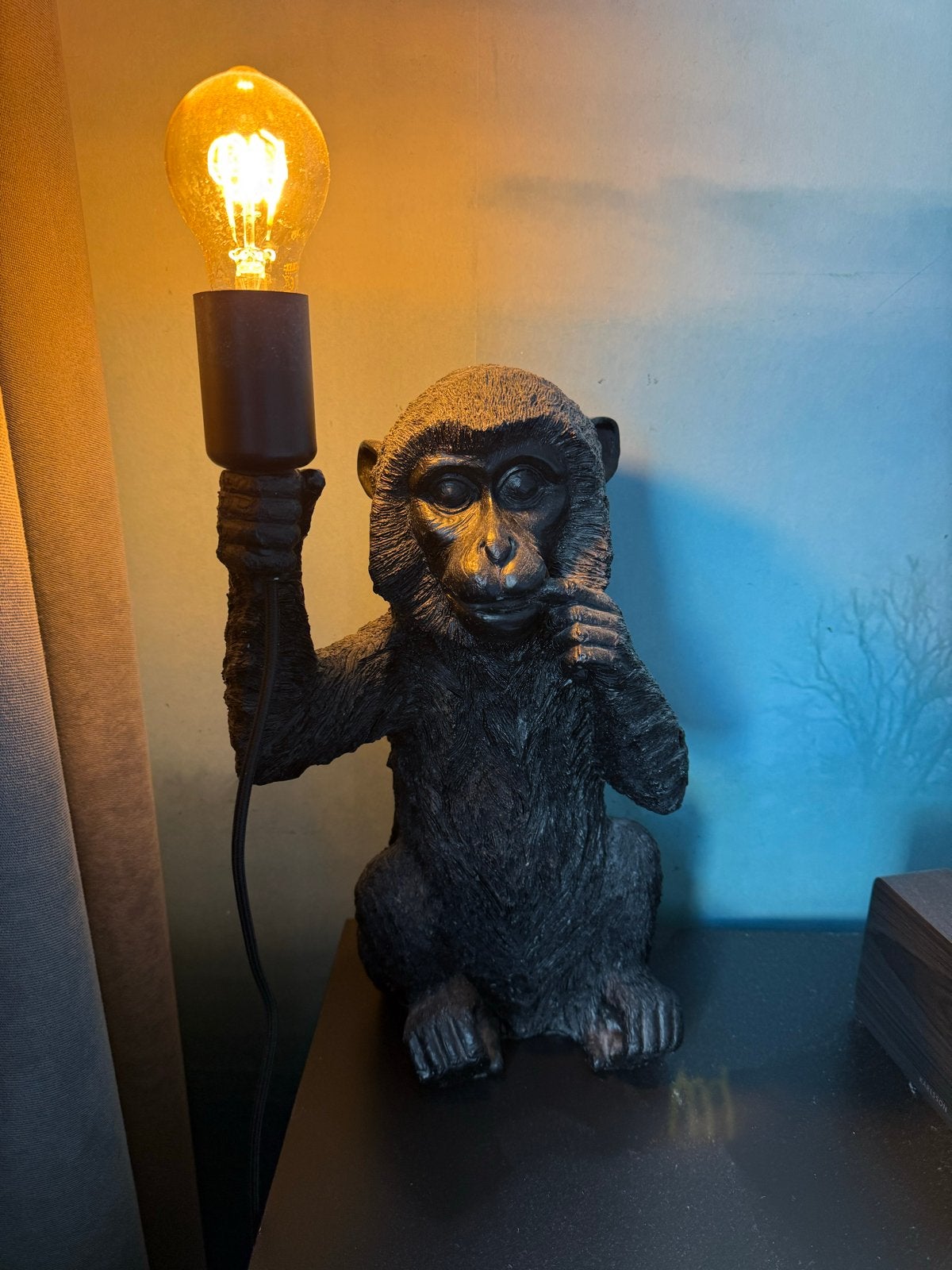 2 Apen lampen nachtkastje, Kunststof, Gebruikt, E27 (groot), Zwart