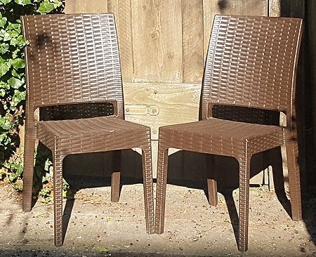 2 stapelbare TUINSTOELEN IBIZA, merk CLP, kleur bruin, Ophalen, Zo goed als nieuw, Wicker, Stapelbaar