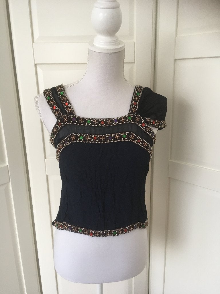 Nataya blauwe ibiza style kraaltjes top, maat M, Maat 38/40 (M), Blauw, Ophalen of Verzenden, Zonder mouw