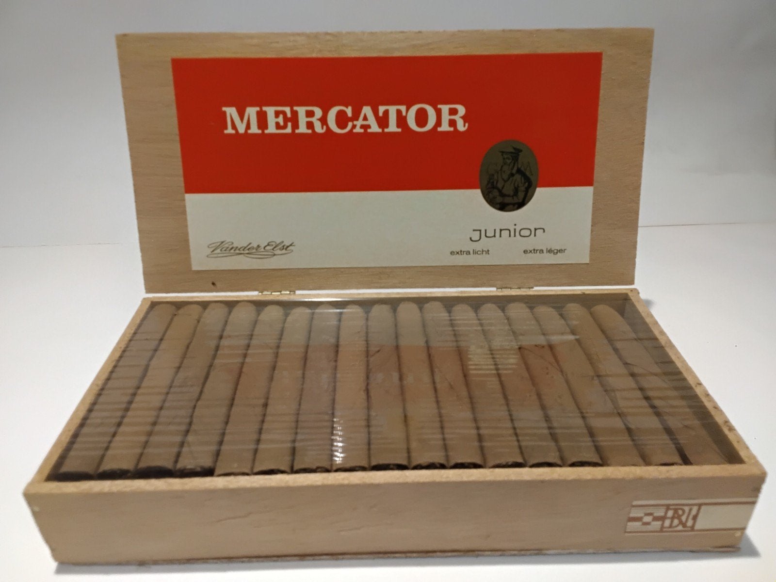 Oude sigarendoos, sigarenkist Van der Elst- Mercator gevuld, Ophalen of Verzenden, Nieuw, Tabaksdoos of Verpakking