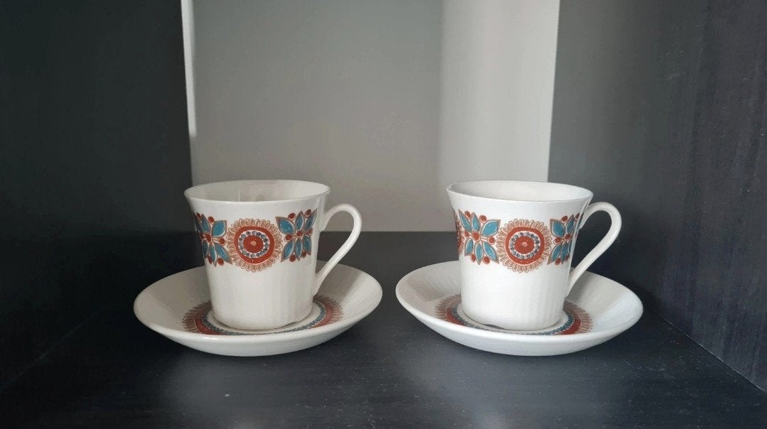 Vintage Figgjo Flint 'Astrid' kop en schotel set (2x), Ophalen of Verzenden