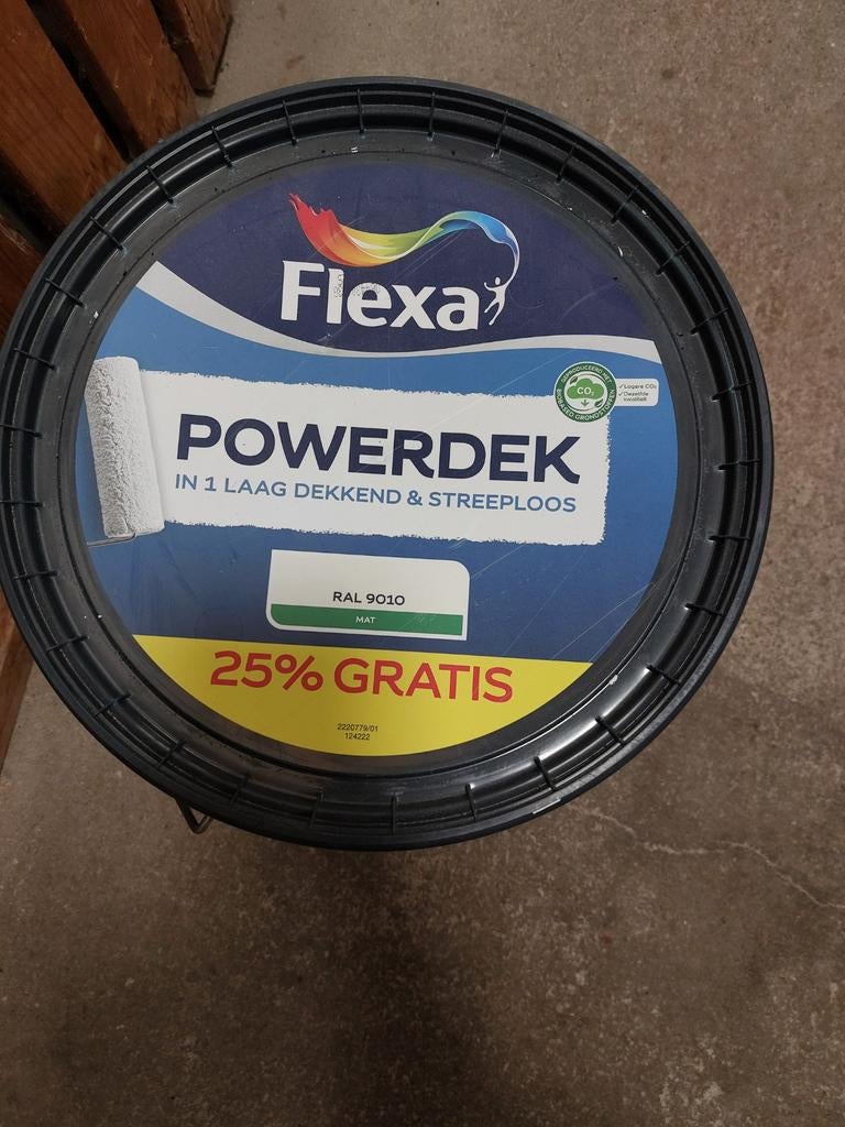 Flexa Powerdek RAL 9010 Mat - Nieuw en Ongeopend, Ophalen, 5 tot 10 liter, Wit, Nieuw