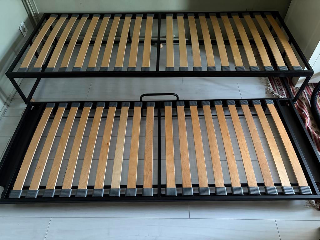Uitschuifbaar bedframe met lattenbodem (80/160x200cm)., Ophalen, Zwart, Tweepersoons, 200 cm