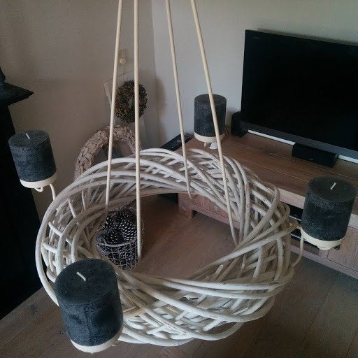 Sfeervolle kroonluchter krans hanger, Wit, Ophalen of Verzenden, Zo goed als nieuw, Natuurlijk materiaal