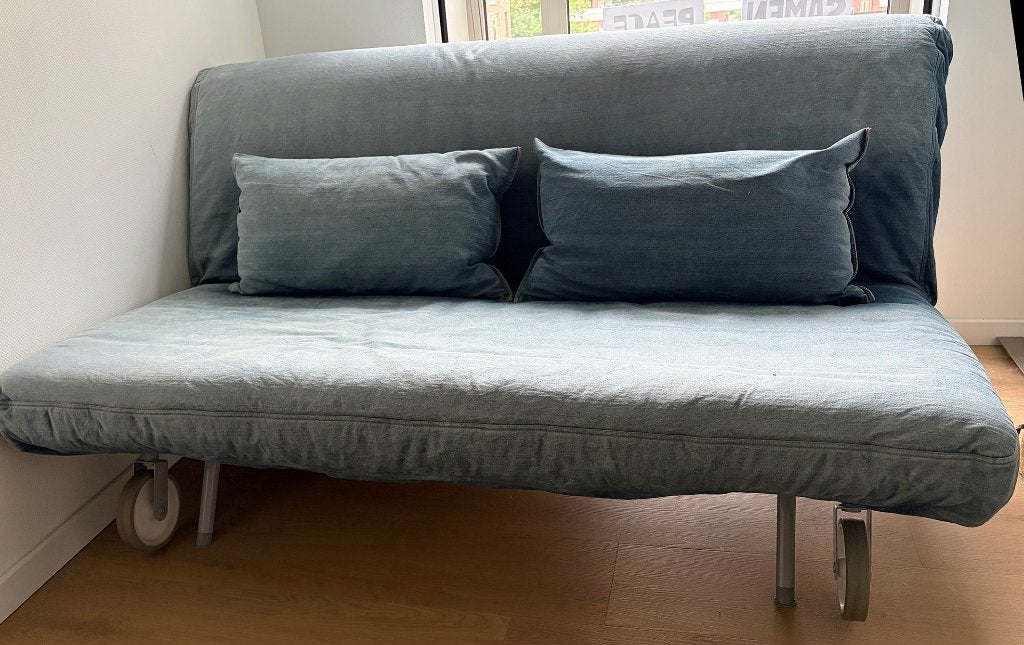 Slaapbank - IKEA -  op wielen, Ophalen, Gebruikt, Blauw, Tweepersoons