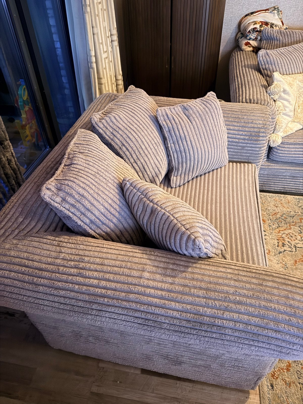 grijze ribstof fauteuil met kussens Rofra home Sacramento, Ophalen, Eenpersoons, 150 tot 200 cm, 75 tot 100 cm