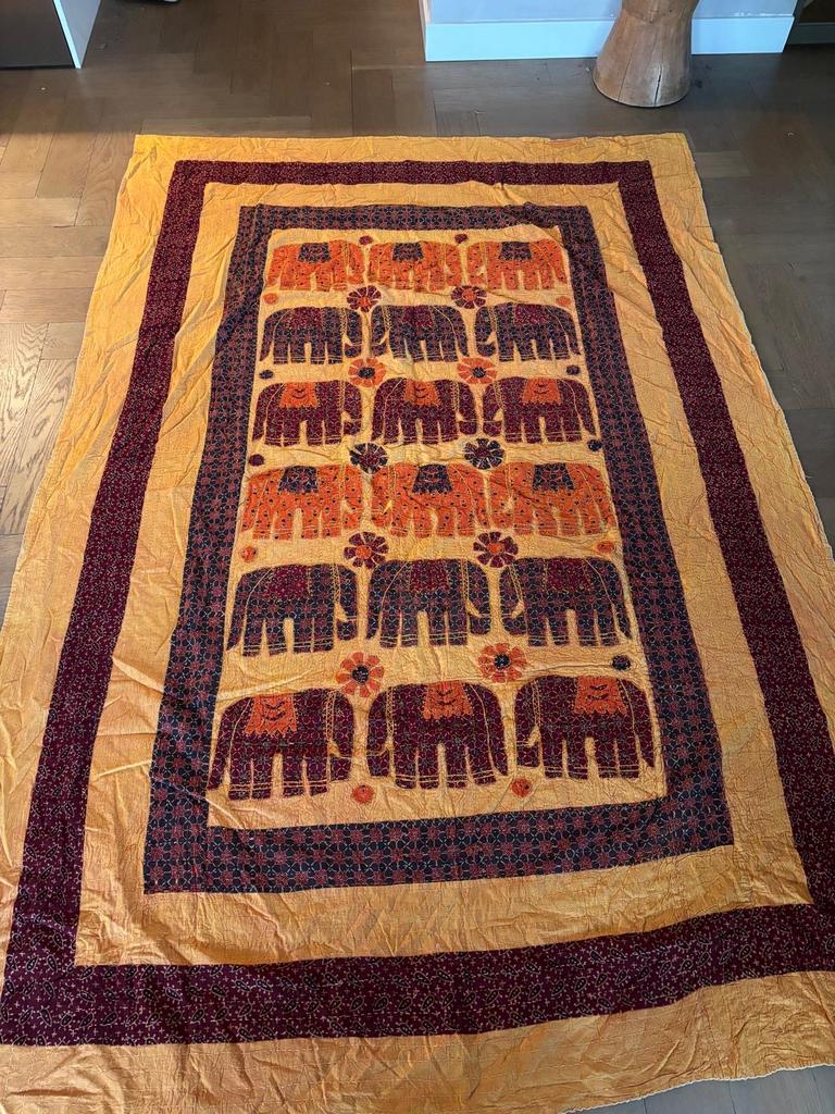 Handgemaakte Indiase sprei / wandkleed - olifanten patchwork, Ophalen, 150 tot 200 cm, 200 cm of meer, Zo goed als nieuw