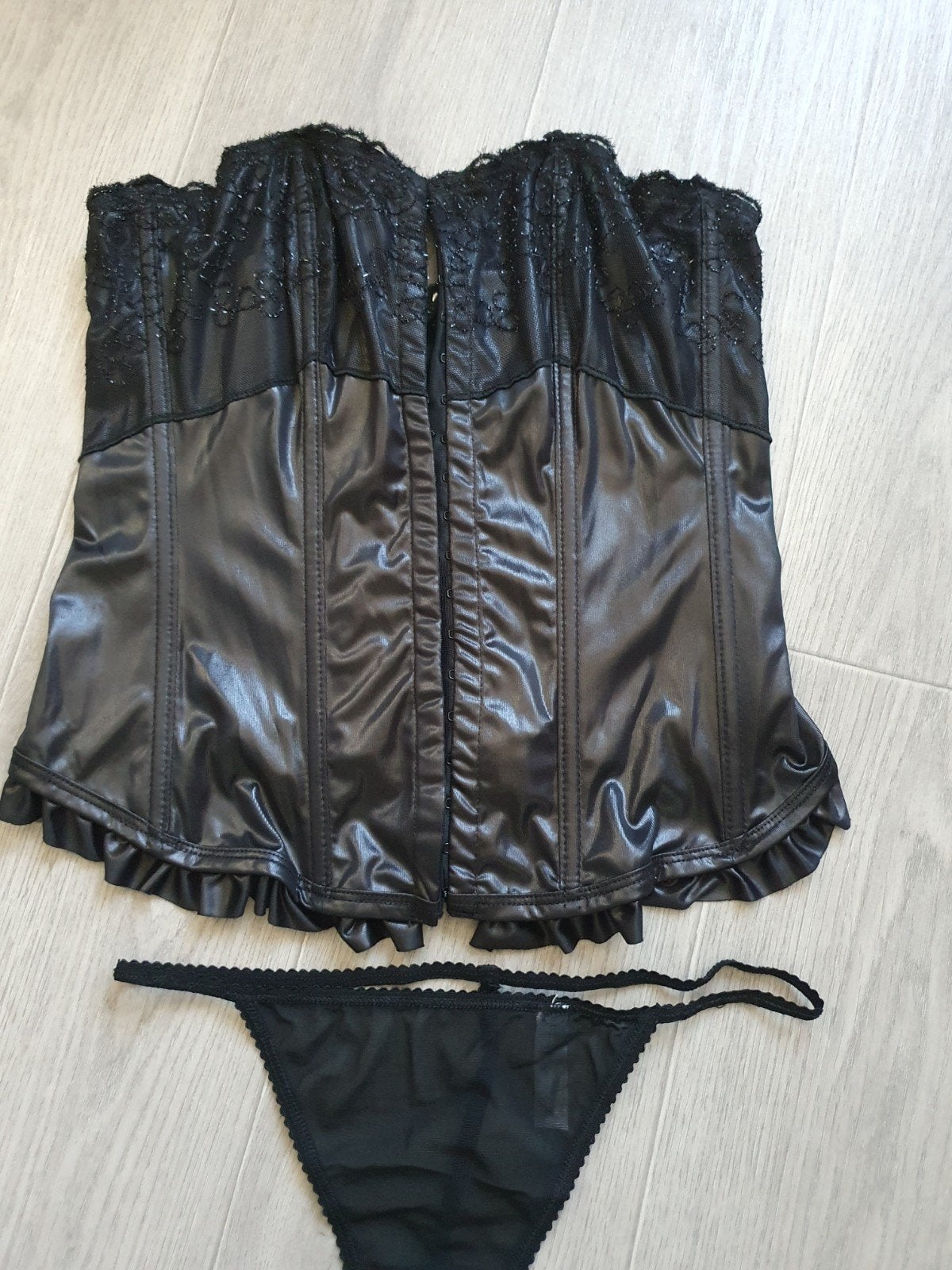 Sexy Zwart Bustier Setje Maat L, Verzenden, Zwart, Setje