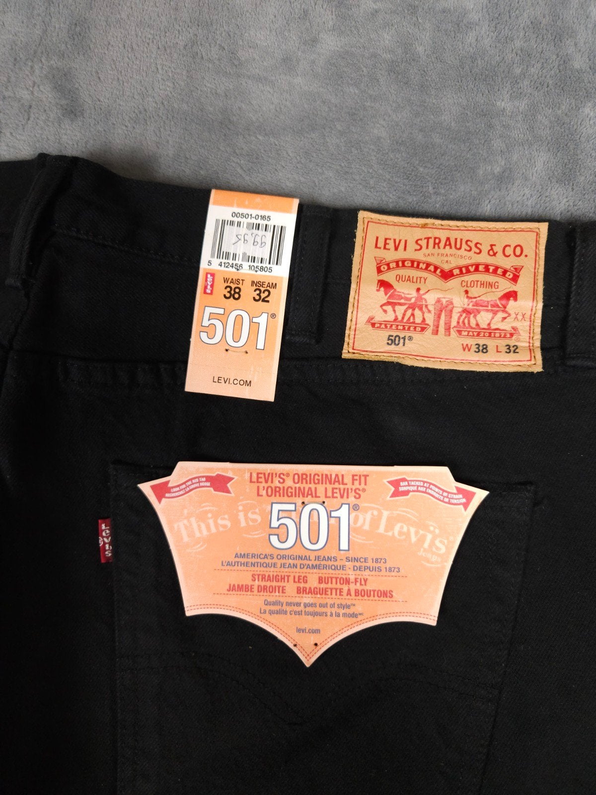 Levis 501 Broek W38 L32 Zwart 100% katoen Straight Jeans ., W36 - W38 (confectie 52/54), Verzenden, ., Zwart