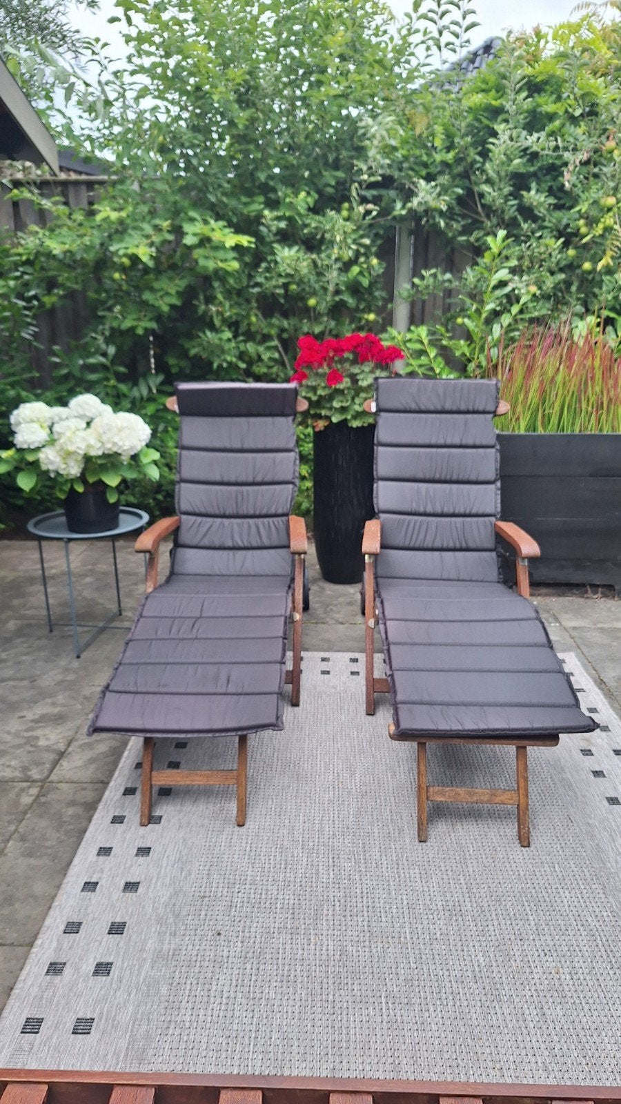 2 zwarte ligbedkussens voor deckchair of ligbed tuin, Tuin en Terras, Ligbedden, Ophalen of Verzenden
