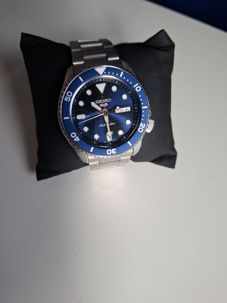Seiko 5 Sports SRPD51K1 blauw automaat – met originele doos, Staal, Polshorloge, Ophalen of Verzenden, Zo goed als nieuw