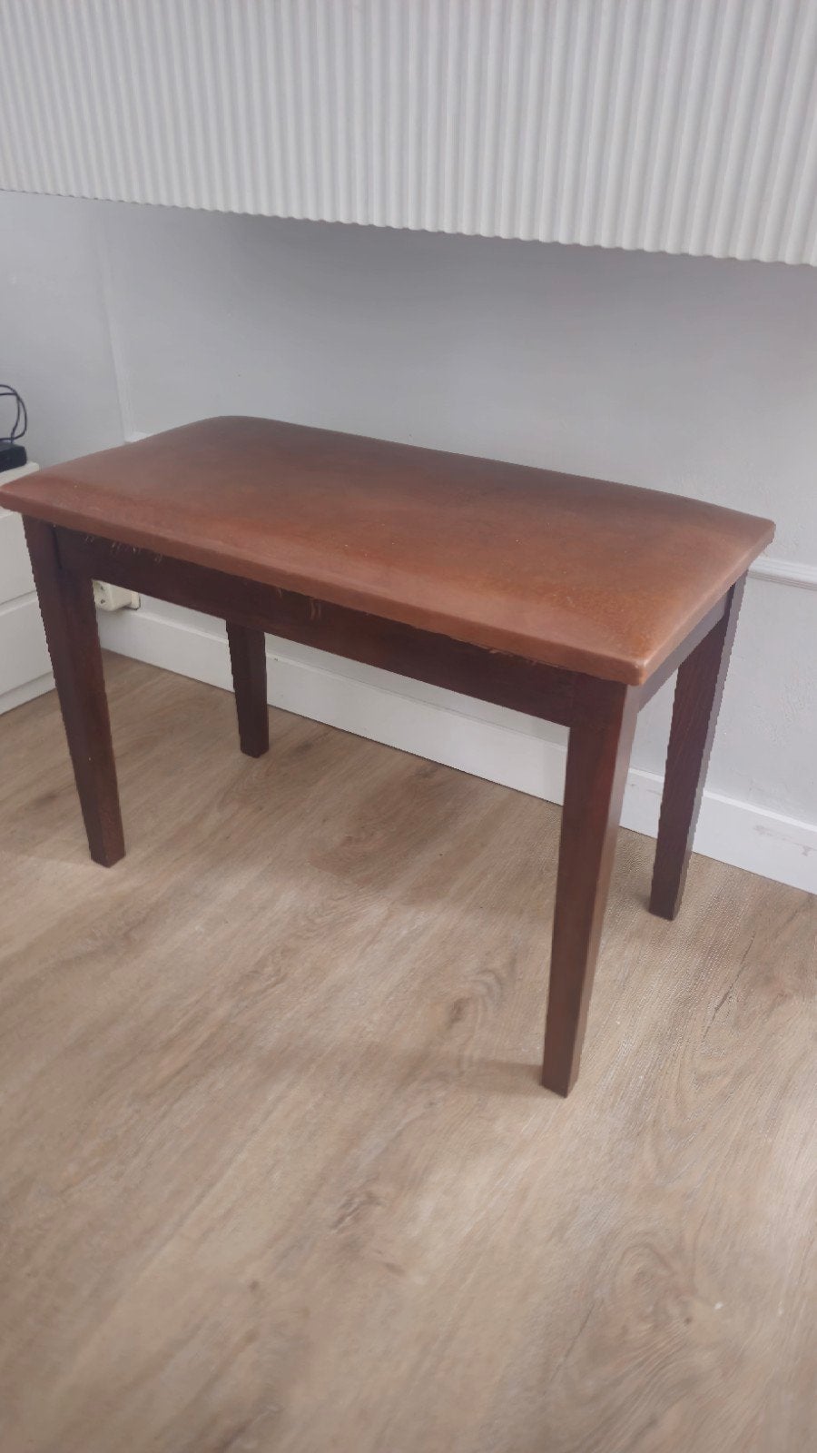 Piano bankje/opbergbank/halbankje  vintage cognac leer hout, Ophalen