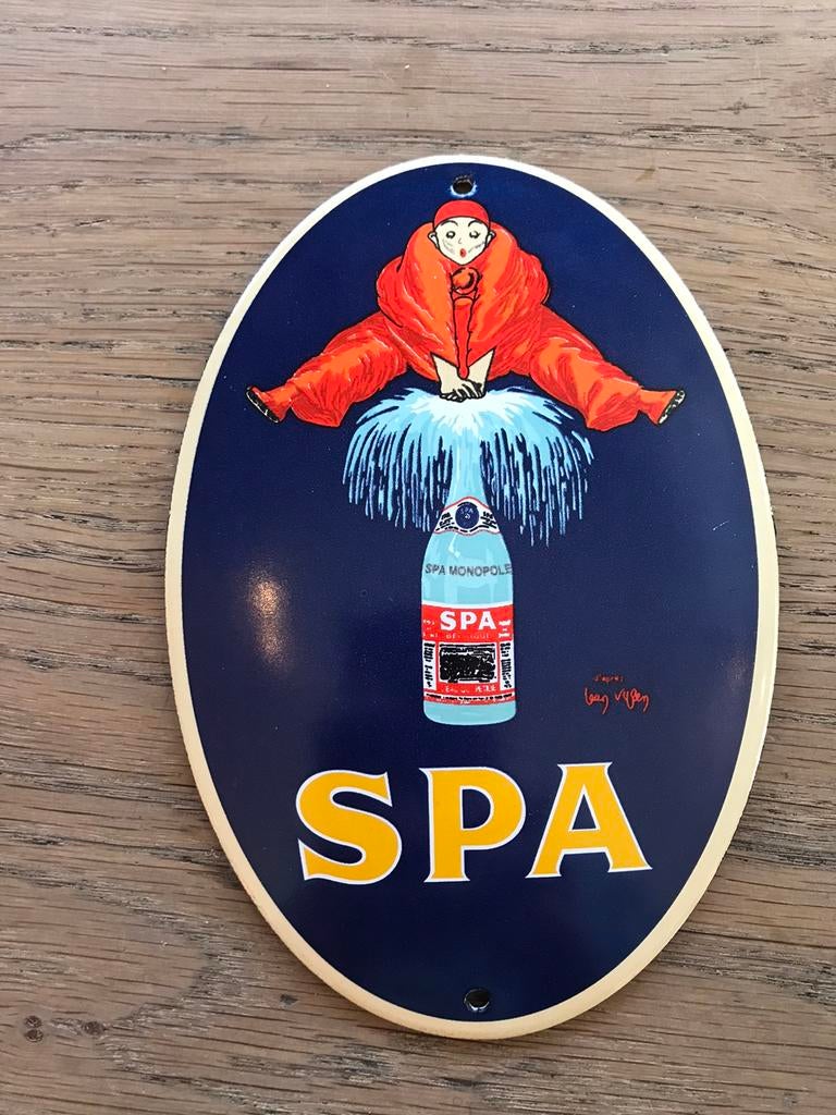Spa emaille reclamebordje, Ophalen of Verzenden, Gebruikt, Reclamebord