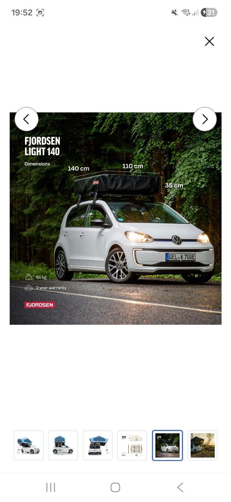 Daktent Fjordsen, Ophalen, Nieuw, Tot en met 2