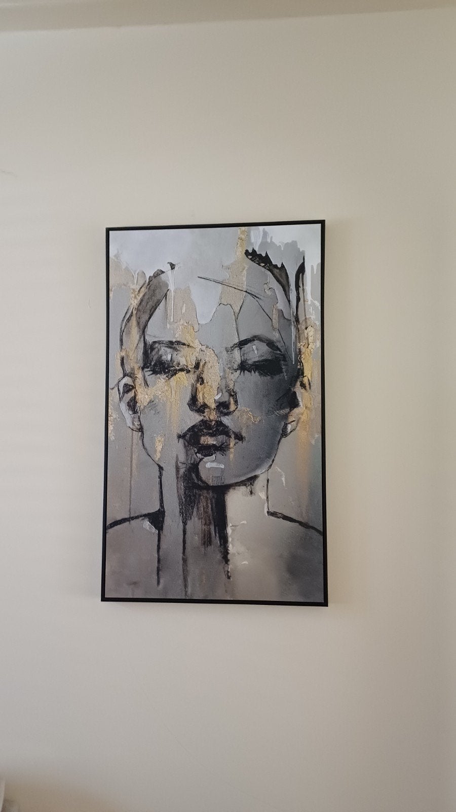 Modern Portret Schilderij - Vrouw met Gouden Accenten, Huis en Inrichting, Ophalen, 75 – 100, 50 tot 75 cm, Print