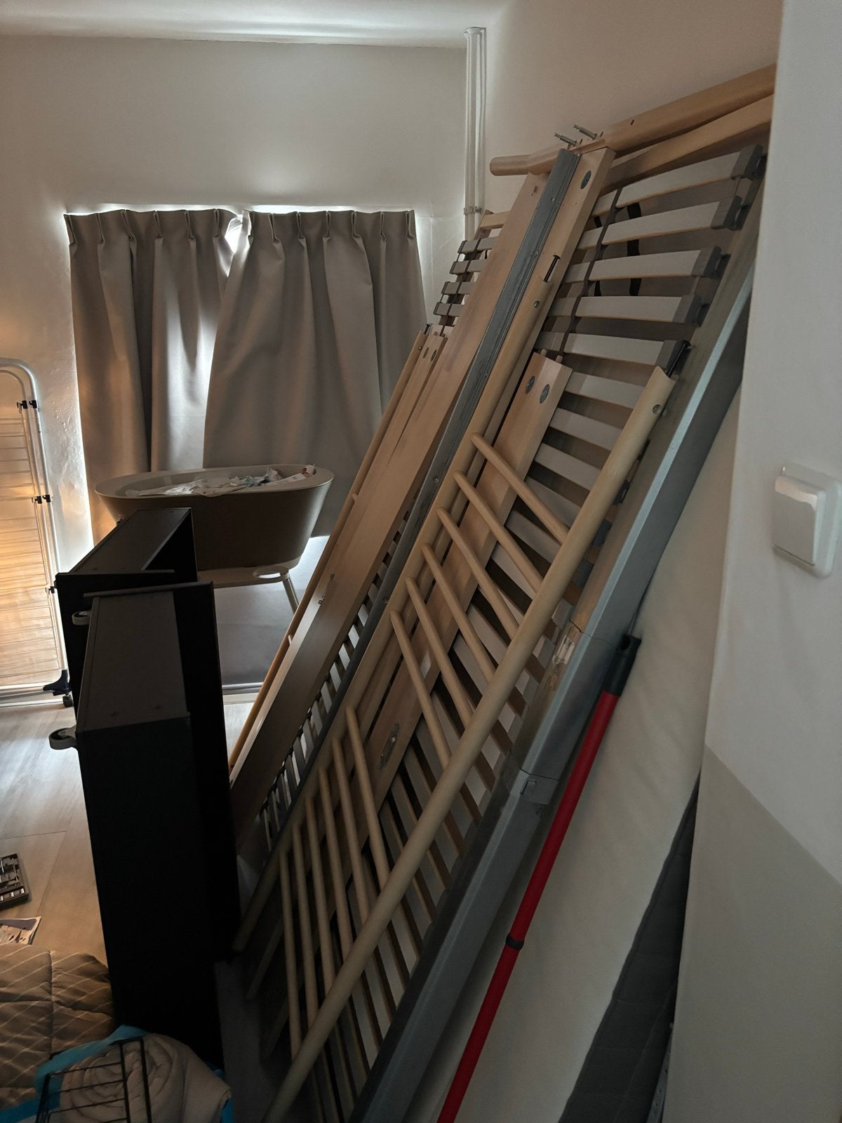 IKEA Björksnäs bed 160x200 met 2 zwarte lades, Ophalen, Zwart, Tweepersoons, Zo goed als nieuw