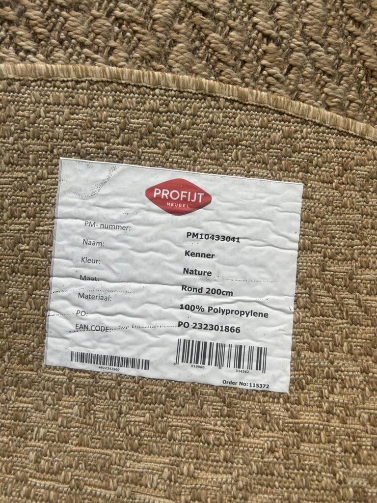 Rond Vloerkleed Naturel 200cm - Profijt Meubel, Ophalen, Beige, 150 tot 200 cm, Rond