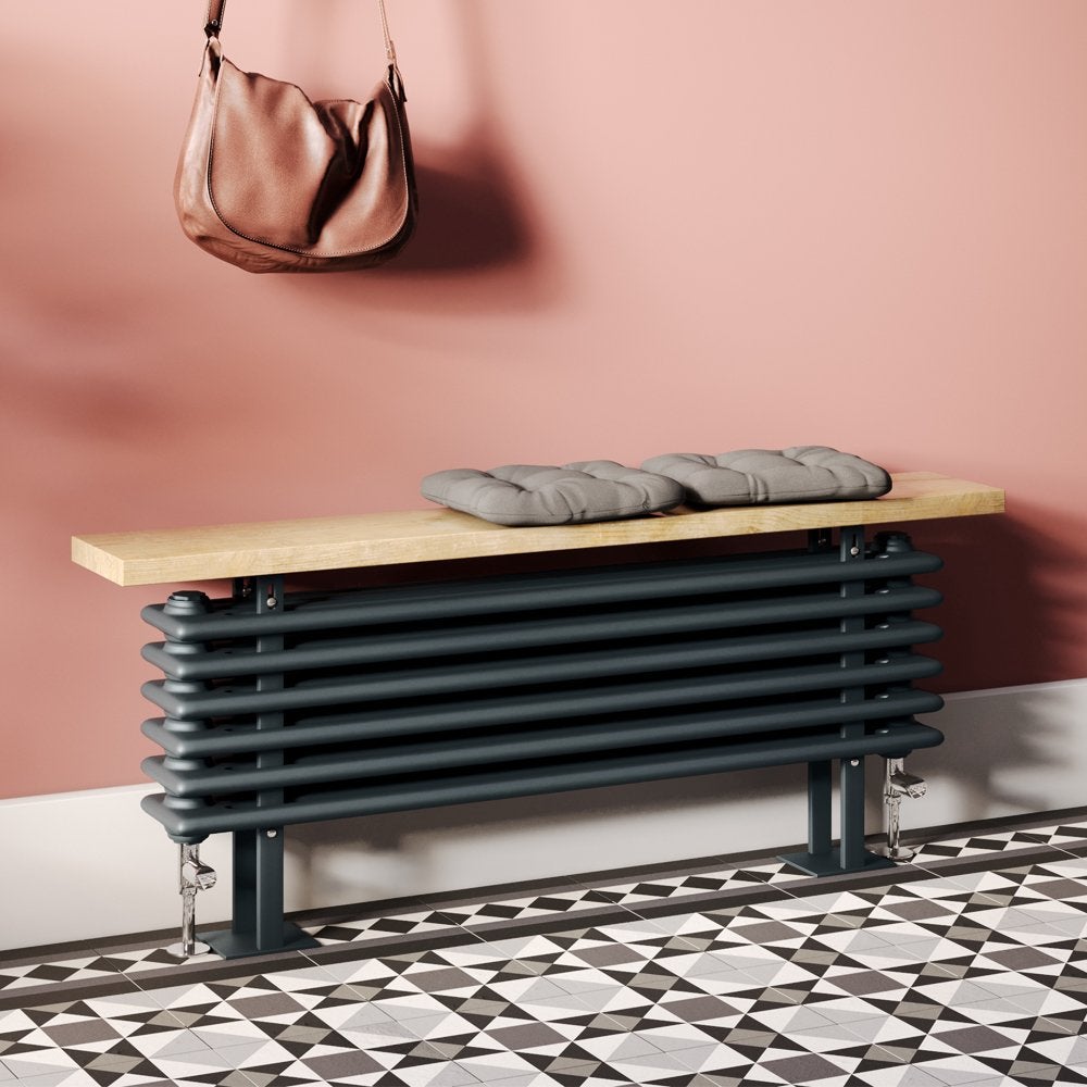 Stijlvolle bankradiator, Antraciet met houten blad 48x120cm, Ophalen, 30 tot 80 cm, Radiator, Zo goed als nieuw