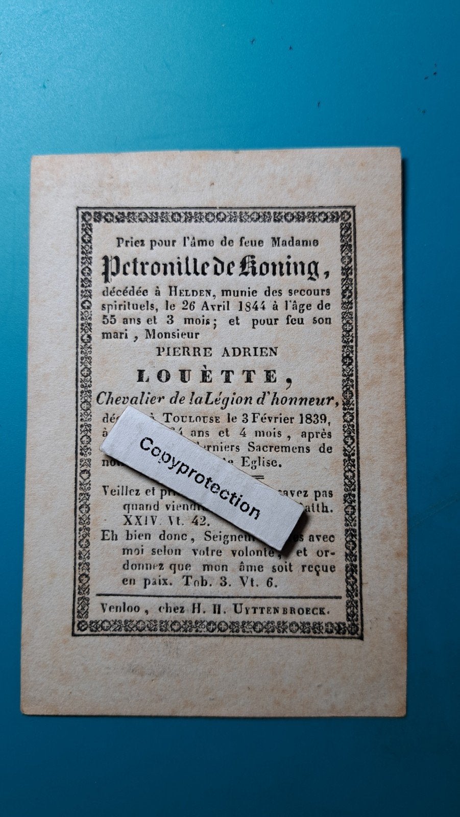 Petronella de Koning, Thorn 1789, + Helden 1844 , 55 jaar, Verzenden, Bidprentje