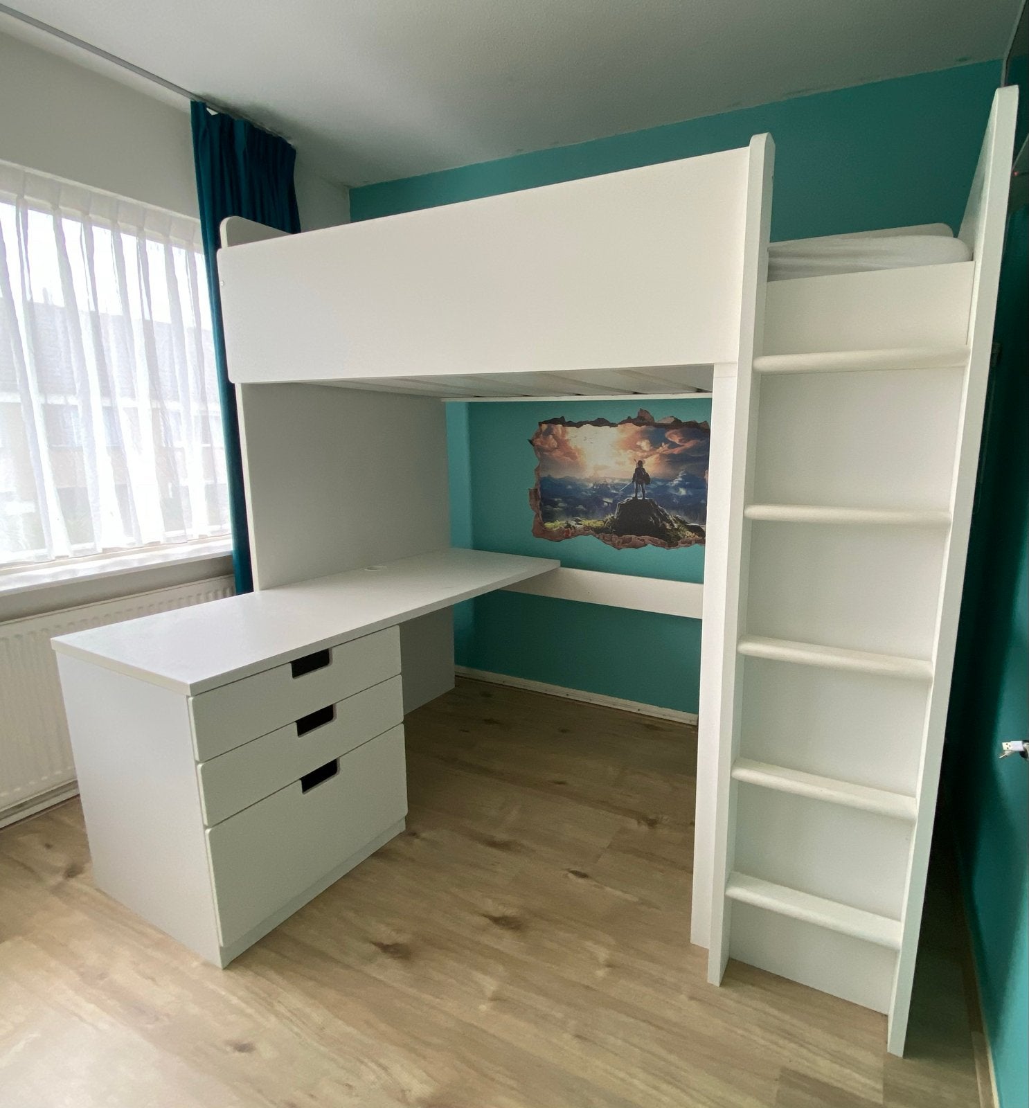 Ikea eenpersoons hoogslaper met bureau en kast, Ophalen, Gebruikt, Eenpersoons, 200 cm