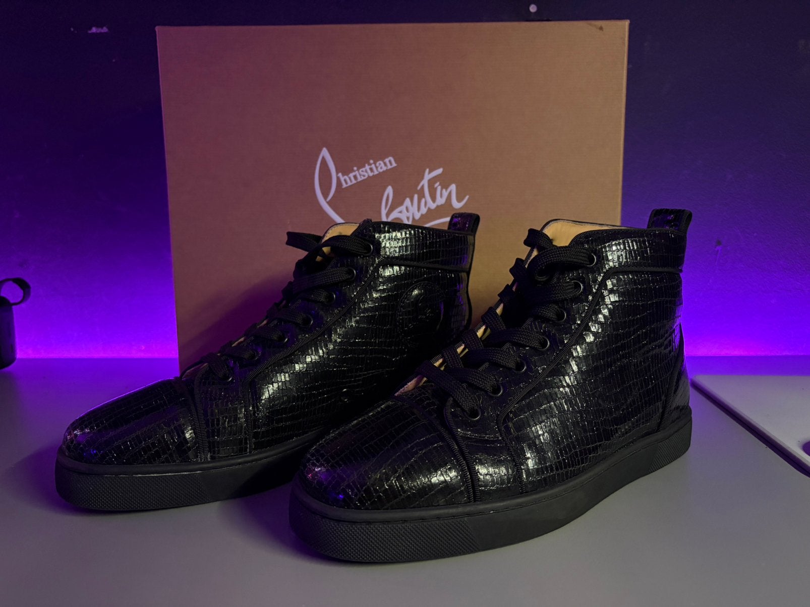 Christian Louboutin High Reptile Pyhon Zwart glans - 39,5, Ophalen of Verzenden, Zo goed als nieuw, Zwart