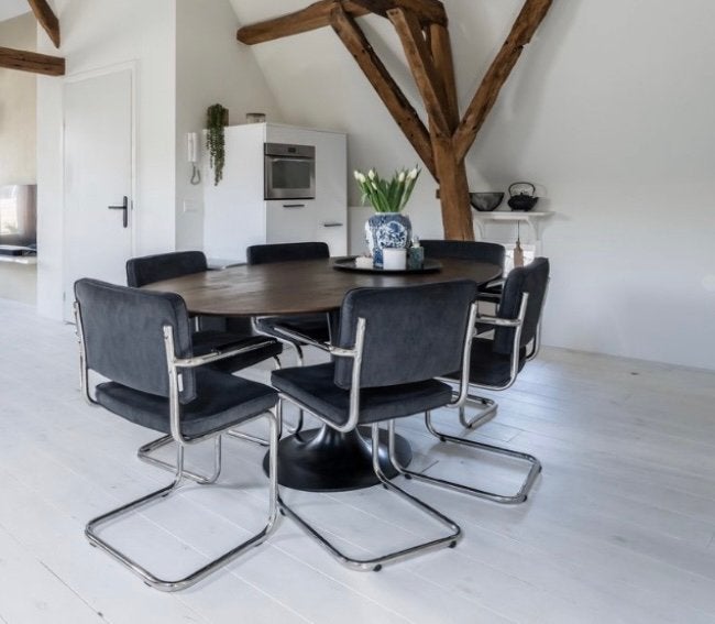 Zuiver eetkamerstoelen – set van 6 – zwart ribstof, Ophalen, Gebruikt, Zwart, Stof