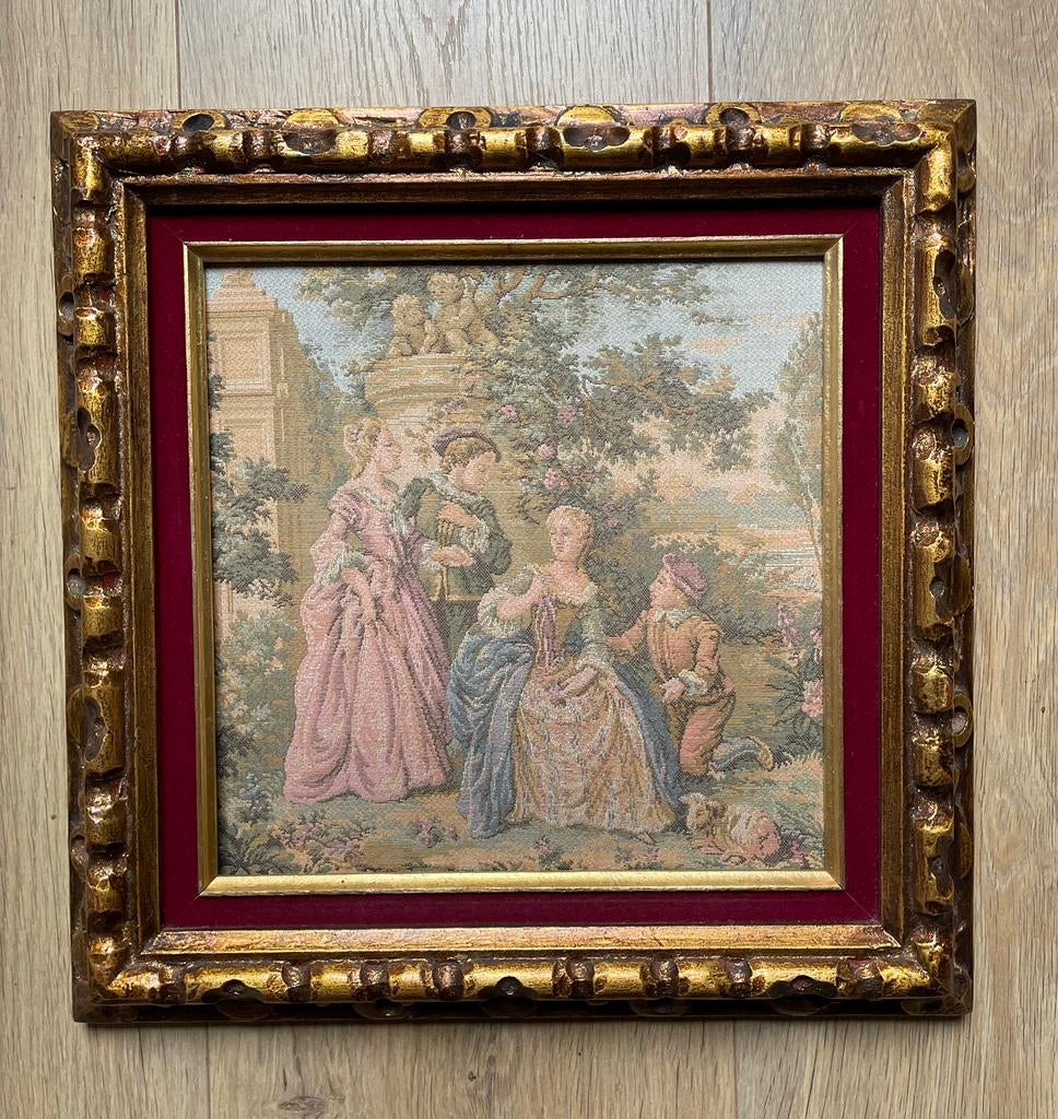 Gobelin wandkleed in goudkleurige lijst, Ophalen of Verzenden