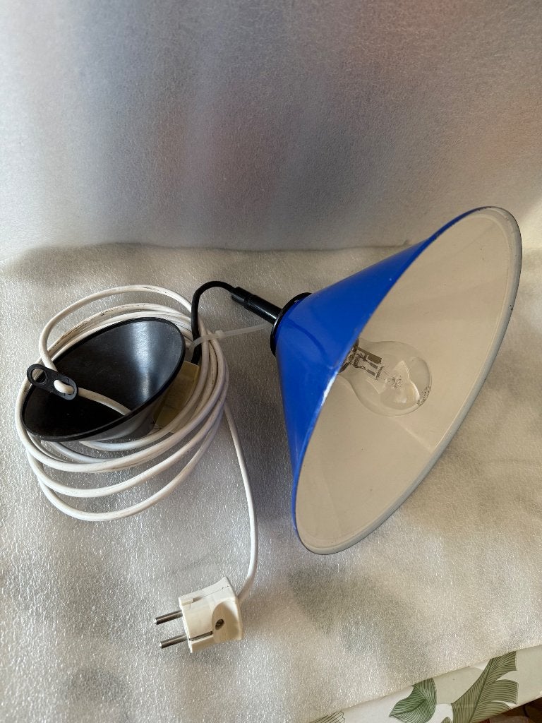 Retro industriële hanglamp vintage industrie Blauw Emaille, Huis en Inrichting, Ophalen of Verzenden, Gebruikt, Metaal