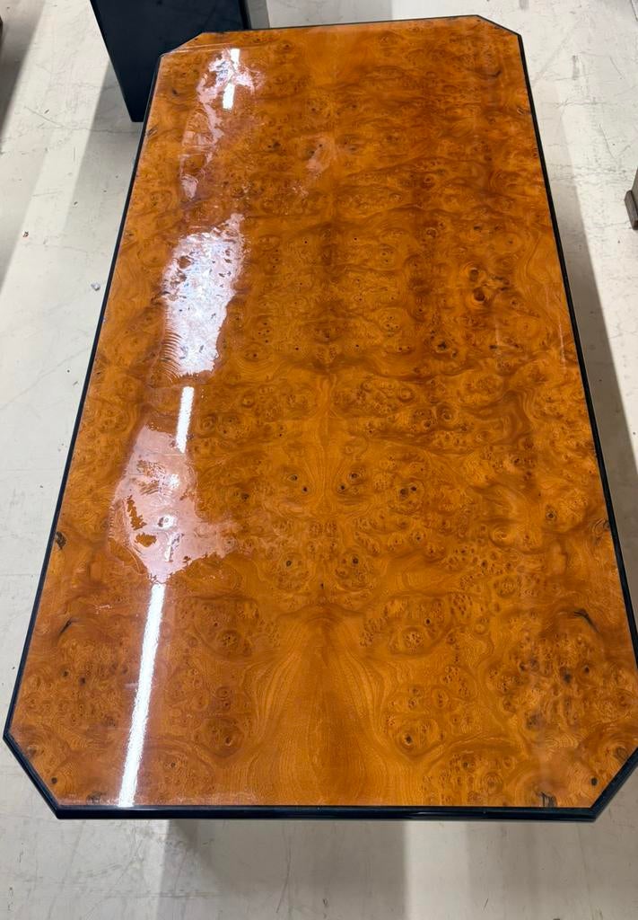 Vintage Salontafel Lancel van walnoot loep, 100 tot 150 cm, Minder dan 50 cm, Rechthoekig, 50 tot 100 cm