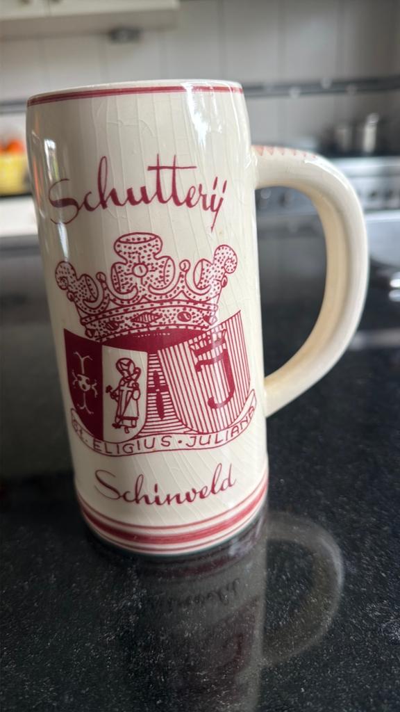 Vintage Schutterij St. Eligius-Juliana Schinveld Bierpul, Ophalen of Verzenden, Gebruikt, Overige typen, Overige merken