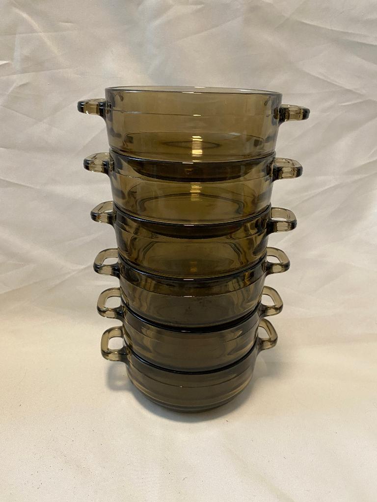 Retro Set van 6 Arcoroc Soepkommen Snackschaaltjes met oor, Huis en Inrichting, Keuken | Servies, Ophalen, Gebruikt, Glas, Kom(men)