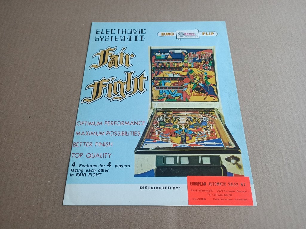 Flyer/ Folder: Recel Fair Fight (1978) Flipperkast, Verzenden, Gebruikt, Elektronisch, Flipperkast
