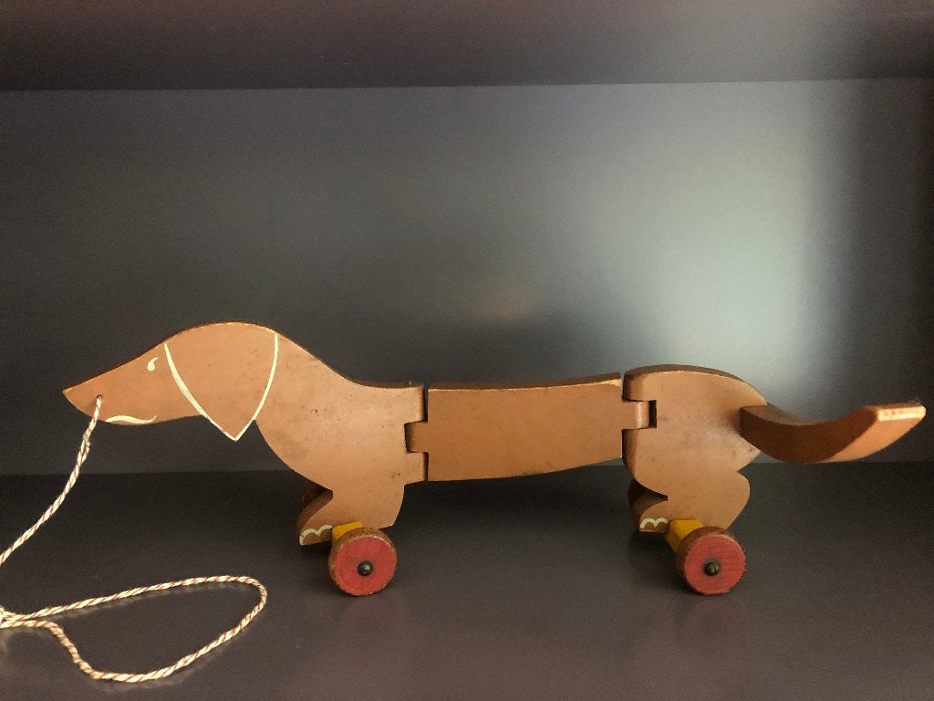 Houten teckel op wielen, Antiek en Kunst, Ophalen of Verzenden