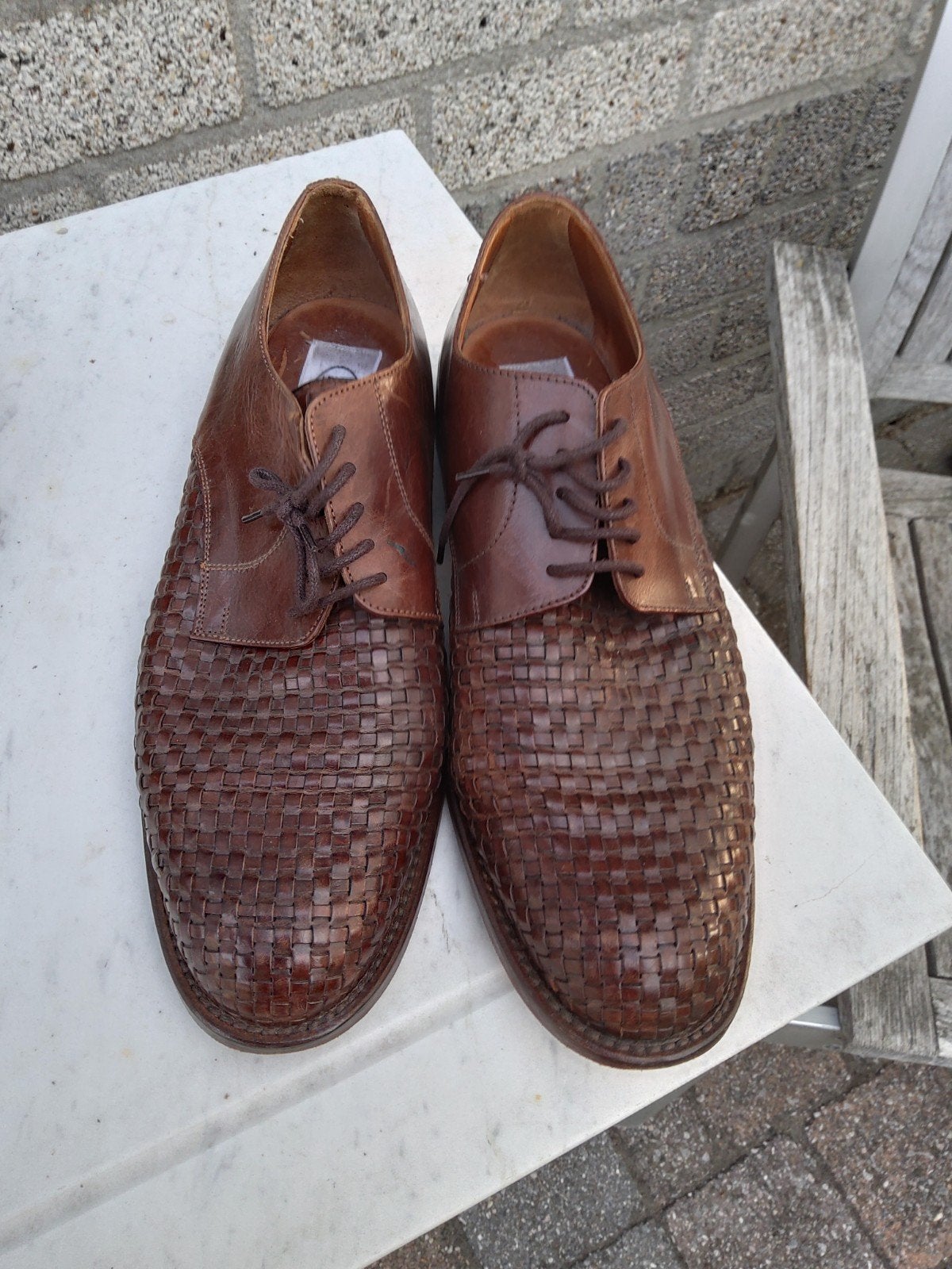 Bruin lederen gevlochten heren schoenen maat 46, Ophalen of Verzenden, Bruin