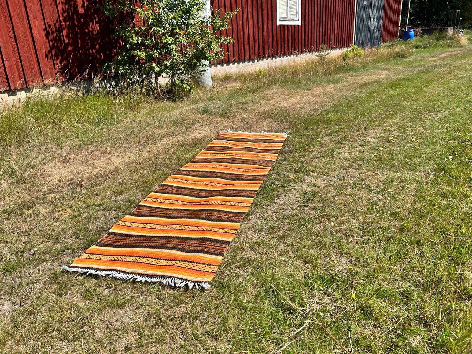 Zweedse plastmatta vloerkleed loper, Loppis, Vrijstad Vintage, 200 cm of meer, Oranje