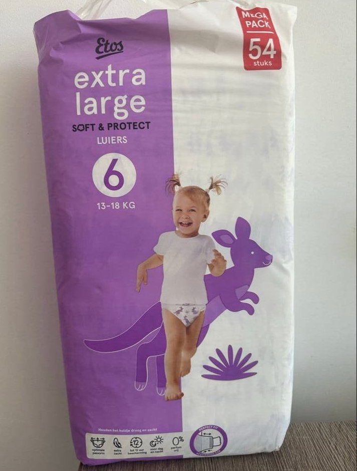 Etos Extra Large Luiers Maat 6 (13-18 kg) - Megapack 54 stuk, Ophalen of Verzenden, Nieuw