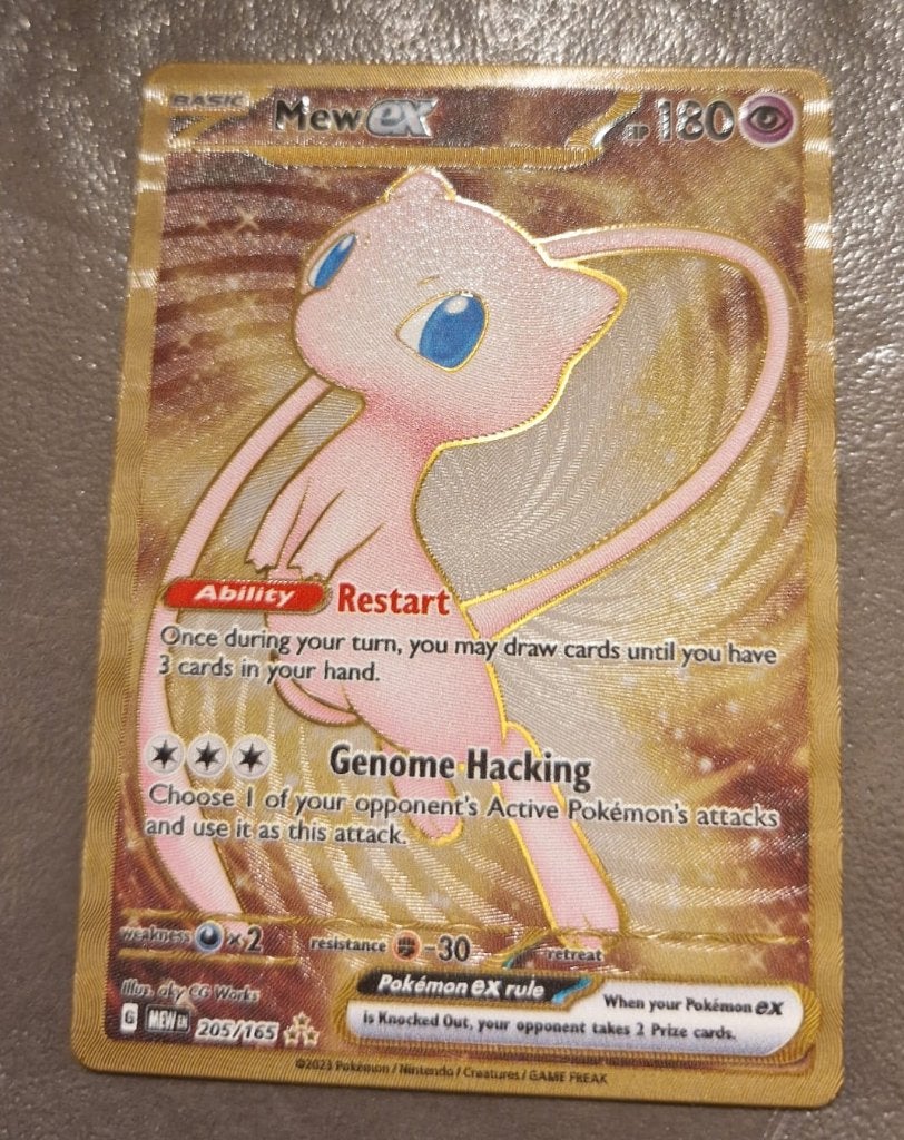 Pokémon kaart Mew ex Gold Metal Card 151 Promo 205165, Ophalen, Gebruikt, Losse kaart