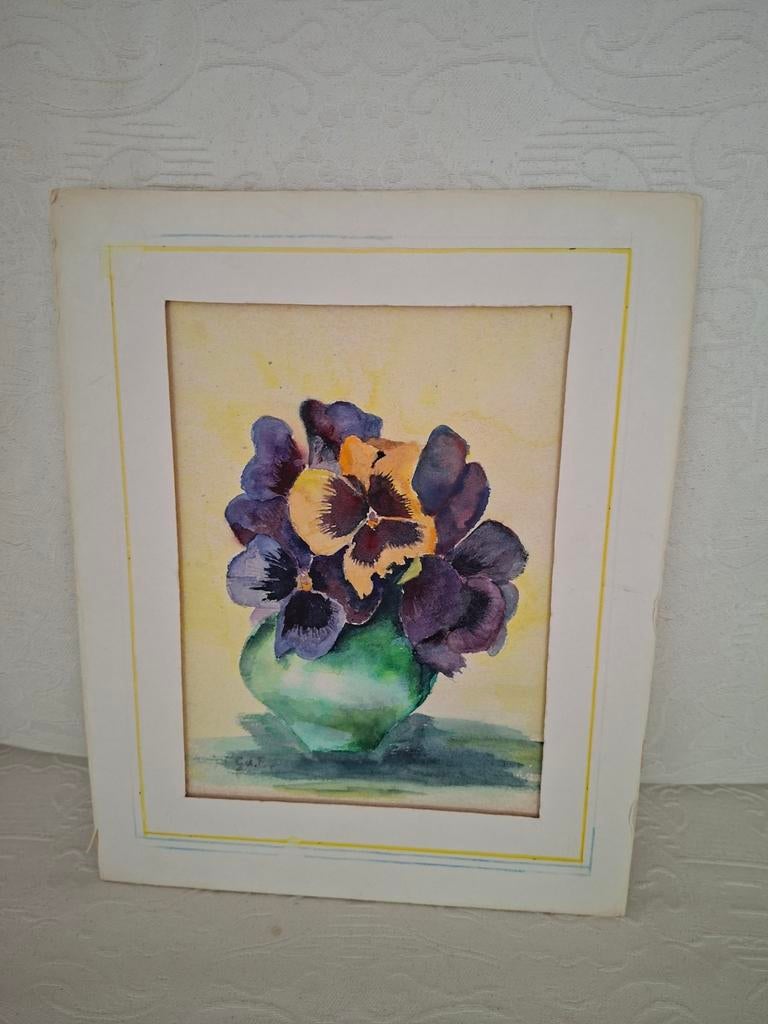 Viooltjes, aquarel, Ophalen of Verzenden, Minder dan 50 cm, Schilderij