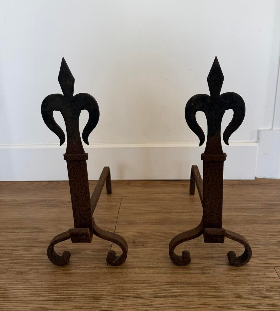 Franse gietijzeren haardblokken Fleur de lis, Ophalen of Verzenden, Gebruikt, Houthaard