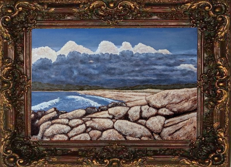 “Een rustige plek” "Aan de kust" Schilderij, Antiek en Kunst, Verzenden, Olieverf, Textiel, Landschap