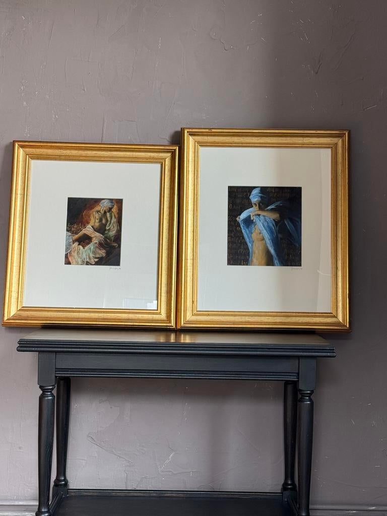 2 gesigneerde aquarel kunstwerken in professionele lijst, Antiek en Kunst, Kunst | Schilderijen | Klassiek, Ophalen of Verzenden