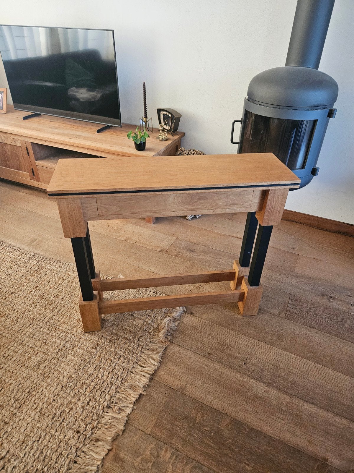 Massief Eiken Sidetable - Art Deco/Haagse School Stijl, Art Deco, Haagse School, Architectonisch, 50 tot 100 cm, Eikenhout, Ophalen of Verzenden